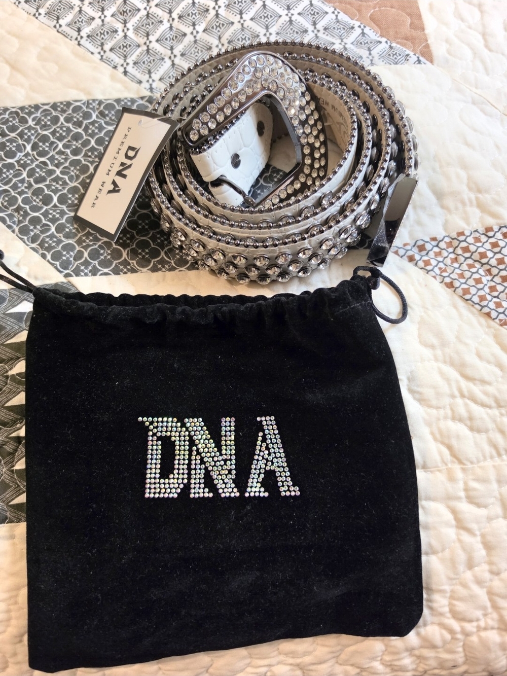 DNA couture White and Silver Studded Crystal Belt